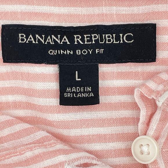Banana Republic Women's Linen Blend Button Up Top, Sz. L, Pink & White Stripes - Picture 3 of 5